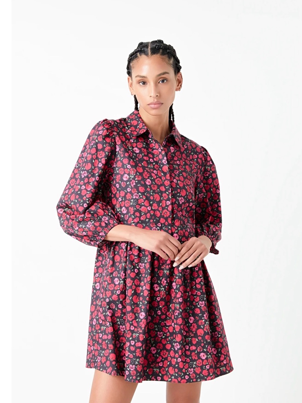 English Factory Black Dress with Pink Floral Print
